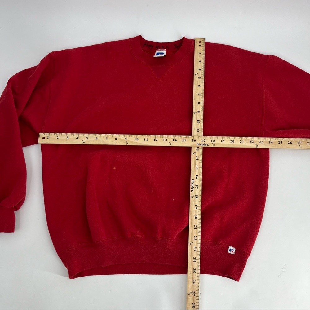 Vintage Russell Sweatshirt Men XL Red Crewneck 90s USA Kanye West Pullover Blank - Picture 7 of 11